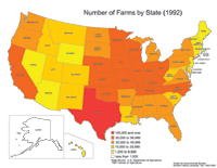 Number of Farms - U.S. by State, 1992