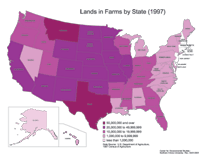 Land in Farms in Acres - U.S. by State, 1997